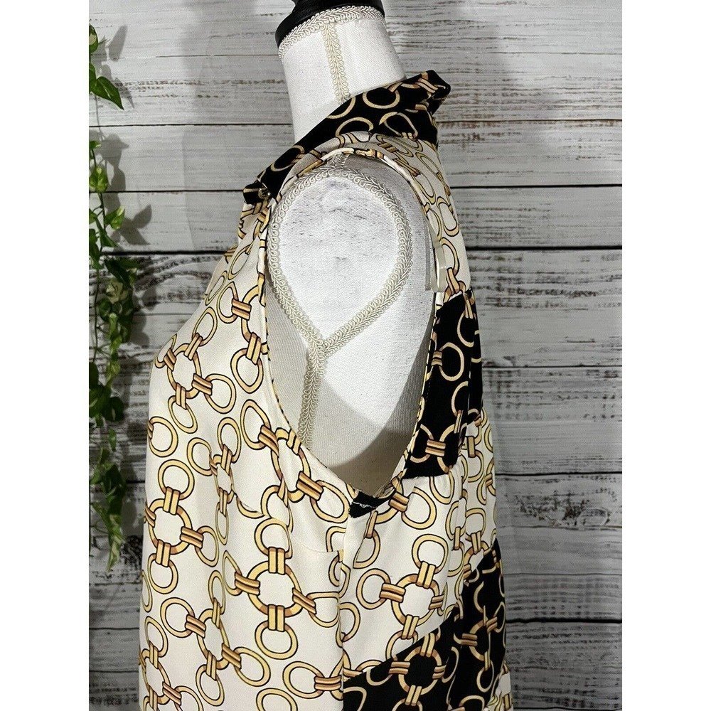 Coco Bianco Blouse Shirt size Medium Black Gold Chains Career Summer Beach Slim - Picture 6 of 11